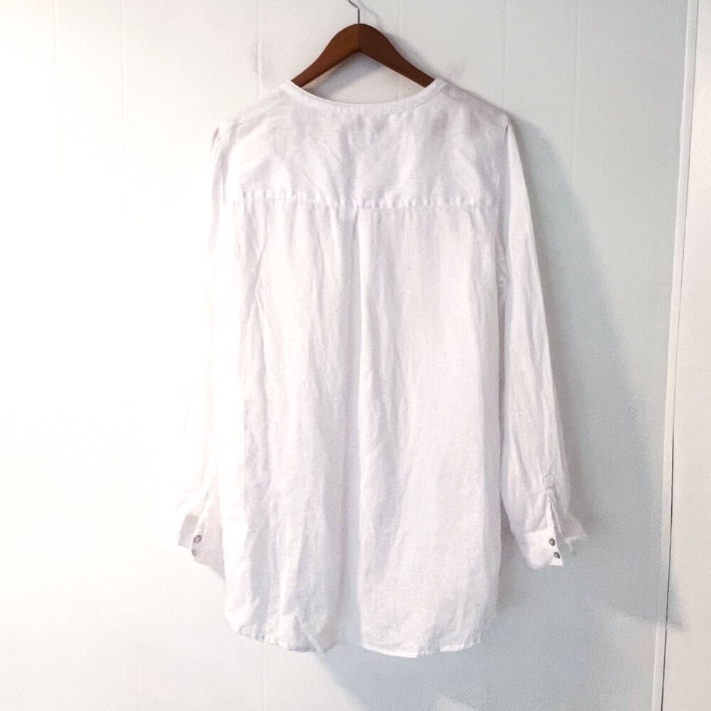 Sigrid Olsen linen shell button long sleeve no collar shirt beachy summer blouse - Picture 3 of 6